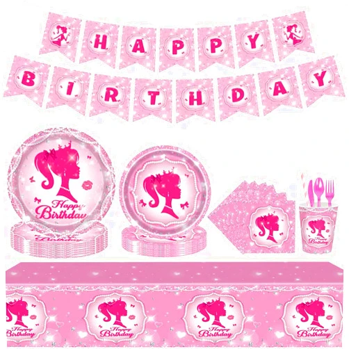 GalaHub 194 Pcs GalaHub Pink Party Supplies for 24 Guests - Complete Set with Plates Napkins Cups Straws Tablecloth Dinnerware and Banner | Ideal for Girls' Birthday Party Decorations