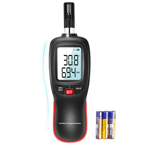 APOMONO WT83 Temperature Humidity Meter, High Precision Thermometer Hygrometer with Ambient Dew Point Wet Bulb Temperature Indoor Outdoor, Max/Min Data Hold, 1000 Sets Data Log, Batteries Included