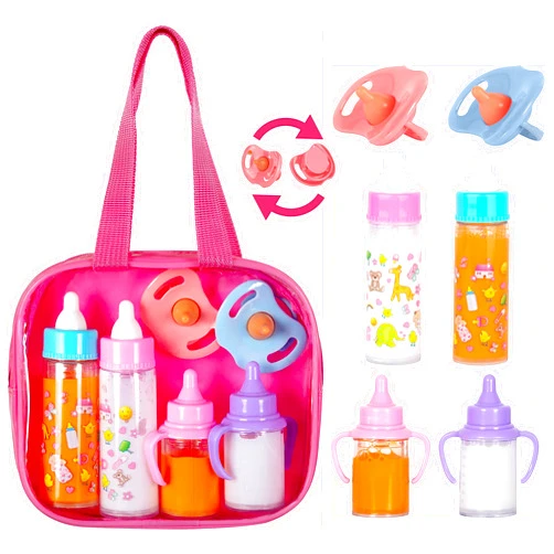 fash n kolor®, My Sweet Baby Disappearing Doll Feeding Set | Baby Care 6 Piece Doll Feeding Set for Toy Stroller | 2 Milk & Juice Bottles with 2 Toy Pacifier for Baby Doll