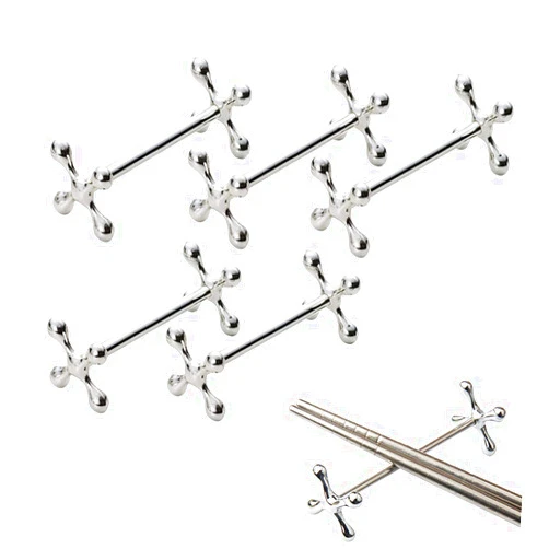 MULHUE 6 Pcs Stainless Steel Chopsticks Rest Spoons Stand Forks Knifes Holder Rack Stand Metal Craft Table Decoration (Silver)