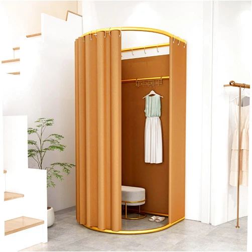 BOVROTIN Changing Room, Semicircle Moves the Fitting Room, with Shading Curtain Clothing Store Fitting Room, Frame Clothing Store Display Shelves, Changing Room for Clothing Store Lightbrowncolor 100*95*200cm