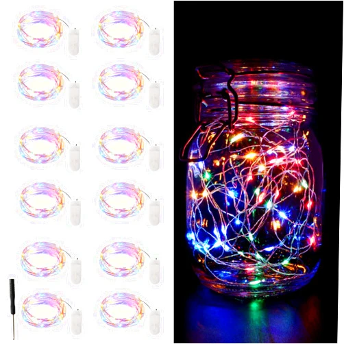 CAMANTU 12 Pack Fairy Lights Battery Operated String Lights，7FT 20LED Waterproof Silver Wire Christmas Lights Outdoor,Firefly Mini Lights for Bedroom Party Birthday Wedding Indoor Decorations Home Decor
