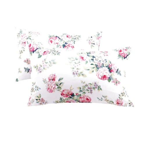 WBYCOTBED 2 Pack White Queen Size Pillow Cases Floral Printed, 100% Cotton Standard Size Pillow Shams with Envelope Closure
