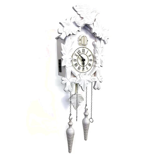 Rylai Cuckoo Clock Large Wooden Wall Clock Handcrafted 13x9.5 Inch (White)