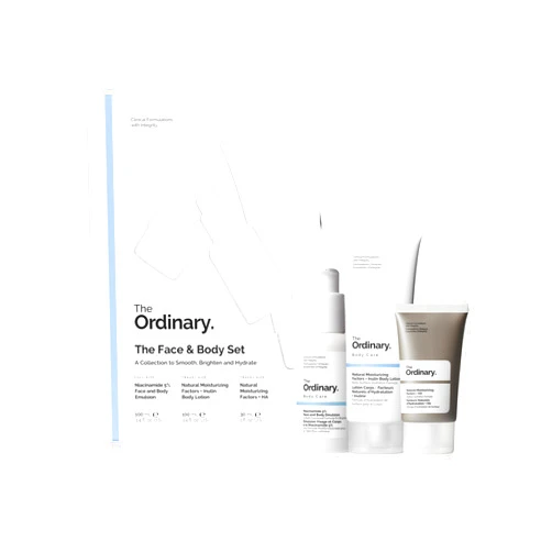 The Ordinary Face & Body Set Daily Skincare Routine with Niacinamide 5% Face & Body Emulsion, Natural Moisturizing Factors + Inulin Body Lotion, and Natural Moisturizing Factors + Hyaluronic Acid