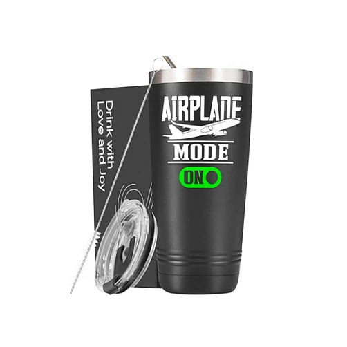 Onebttl Pilot Aviation Gifts For Men, Male, Him, 20oz Stainless Steel Insulated Tumbler with Lid, Airplane Gifts for Aviator as Christmas Gifts, Print Logo, Airplane Mode On