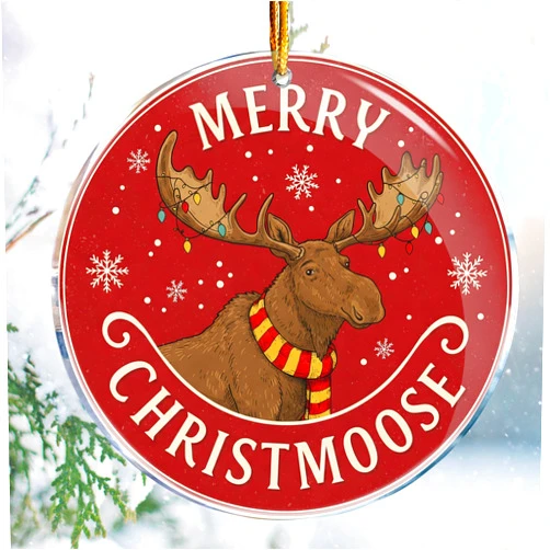 ROCI Merry Christmoose 1 - Moose Animal Lover for Kids Farmer Nature Hilarious Adult - Christmas Ornaments - Christmas Decorations - 3.6 in Acrylic - Funny Gag Gifts - White Elephant - Stocking Stuffers