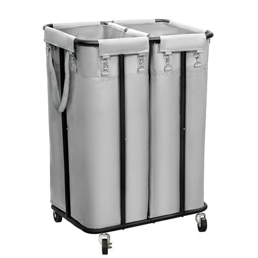 WOWLIVE Double Laundry Hamper with Wheels 170L Rolling Laundry Basket Organizer Laundry Cart with Steel Frame and Removable Bags Large Dirty Clothes Hamper Dorm Room Storage for Bedroom (Grey)