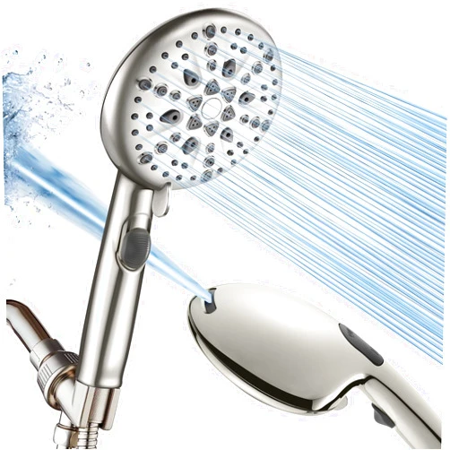 Cobbe High Pressure 9 Functions Shower Head with handheld - Luxury Modern Look, Built-in Power Spray to Clean Corner, Tub and Pets, Stainless Steel Hose Adjustable Bracket, Brushed Nickel