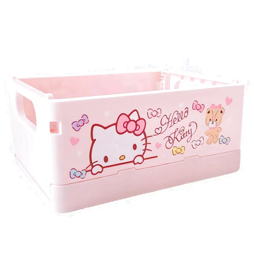 GOUYORQU Cute Hello Kitty Storage Box,Kawaii Mini Desk Organizer for Girls,Cute Foldable Baskets Desk Box,Office Desk Bathroom Vanity Room Decor,Gift for Girls Women