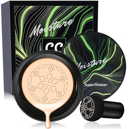 SuperThinker Air Cushion CC Cream Mushroom Head Foundation, Moisturizing BB Cream Makeup Long Lasting Matte Concealer (Natural)