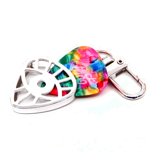 PICKRING Eye Shaped Guitar Pick Holder Keychain for Guitarists and Music Lovers (Silver)