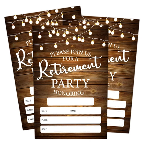 Doreen's Boutique Retirement Invitations, Rustic Retire Party Decorations, Supplies, Retirement Dinner Favors - Pack of 20 Cards with Envelopes (010)