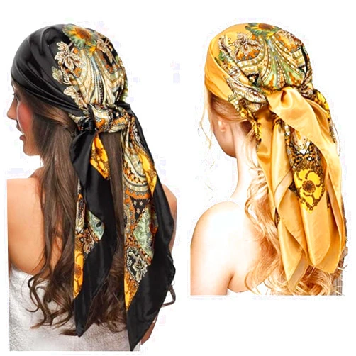 Tapp Collections 2-Pk 35” Silk Like Satin Large Square Head Neck Scarves Hair Sleeping Wraps for Women
