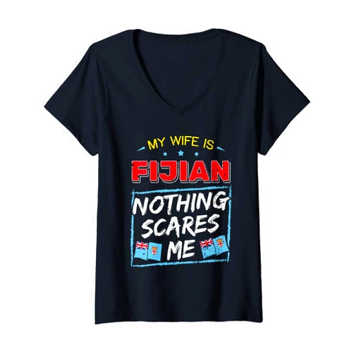 Fijian Heritage Wife Apparel Womens My Wife Is Fijian Republic of Fiji Heritage Roots Flag Pride V-Neck T-Shirt