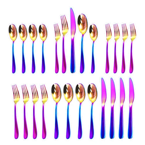 KOLEEP Silverware Set,20 Piece Stainless Steel Silverware Set For 4,Stainless Steel Flatware Set for Home, Kitchen, Mirror Polished&Dishwasher Safe (Rock Style, Colorful)