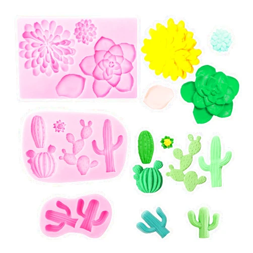 Ywzbomoldrm Cactus Succulent Silicone Mold 3 Pcs, Cacti Chocolae Fondant Molds for Baking, Candy, Cake Decorations, Cupcake Toppers Polymer Clay DIY Epoxy Resin Sugar Craft