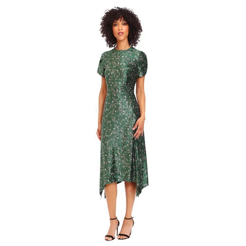Maggy London Women's Tulip Sleeve Shark Bite Hem Midi Dress