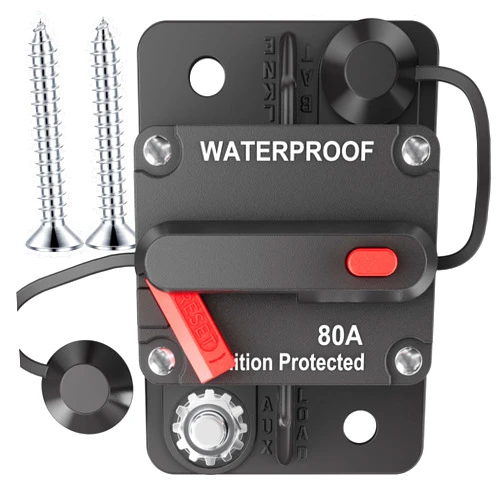 Oyviny 80 Amp Circuit Breaker Waterproof Surface Mount Breaker with Manual Reset, 12-48V DC Breaker for Overload Protection