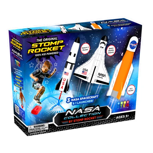 Stomp Rocket Space Collection Rocket Launcher for Kids, 3 NASA Rockets - Backyard & Outdoor Fun Toy Gift for Boys & Girls - STEM Soft Foam Blaster Set Soars Up to 100 Feet - Ages 5 & Up