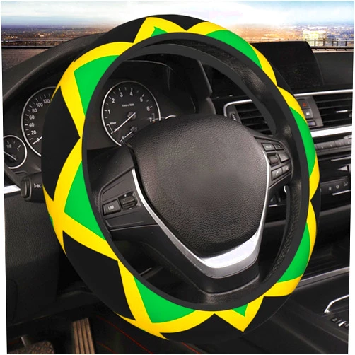 RLDOBOFE Steering Wheel Cover Elastic Steering Wheel Protector Jamaica Flag Stretch Steering Wheel Cover for Car Universal 15 Inch Steering Wheel Decoration Protector Car Interior Accessories