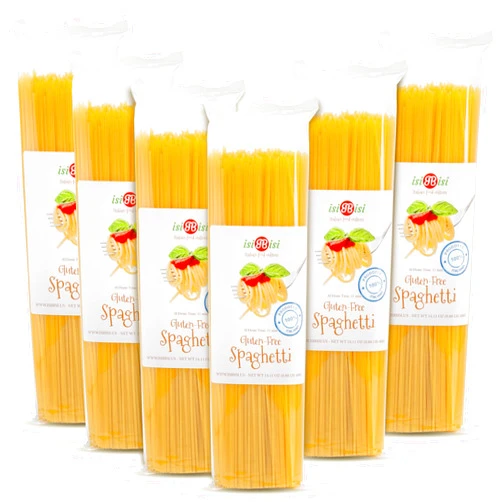 isiBisi Gluten-Free Spaghetti Pasta, 6-Pack - Artisanal Corn and Rice Noodles - Vegan, Non-GMO, Made in Italy (14.11 oz.)