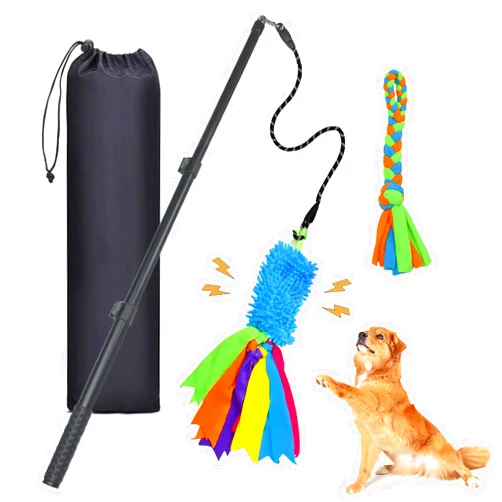 ASOCEA Flirt Pole for Dogs Extendable Teaser Wand Interactive Dog Toys Pet Flirt Stick with Squeaky Tug of War Toy Dog Fleece Rope Lure Toy for Medium Large Dogs Puppies Outdoor Playing Exercise