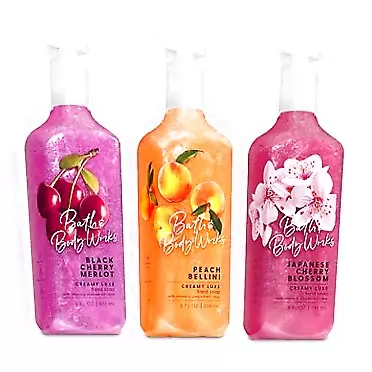 Bath & Body Works Bath and Body Works 3 Pack Creamy Luxe Hand Soap. 8 Oz. Black Cherry Merlot, Peach Bellini and Japanese Cherry Blossom.