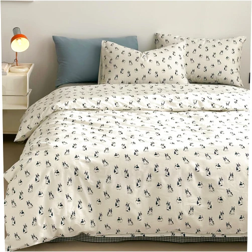 LIWHENHAO French Bulldog Duvet Cover Set Twin 100% Cotton Bedding Cartoon Black Dog Puppy Pet on Cream White 1 Kawaii Cute Animal Comforter Cover Zipper Closure 2 Pillowcases for Kids Girls Boys