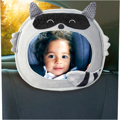Diono Easy View Racoon Character Baby Car Mirror, Safety Car Seat Mirror for Rear Facing Infant, Fully Adjustable, Wide Crystal Clear View, Shatterproof, Crash Tested