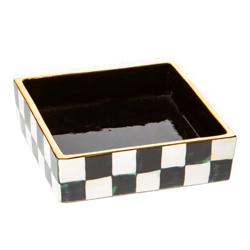 MACKENZIE-CHILDS Ceramic Cocktail-Napkin Holder, Kitchen Napkin Holder for Table and Countertop, Black-and-White Courtly Check