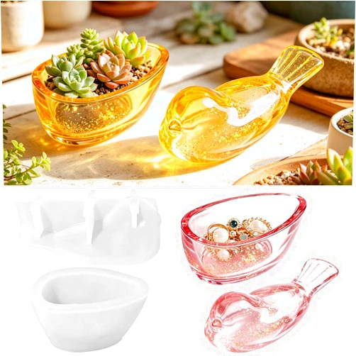 Koonafy 3D Bird Shaped Silicone Molds Jewelry Storage Bottle Jar Resin Molds Unique Display Silicone Epoxy Molds for Candle Holder Trinket Containers DIY Crafts Home Decor Gift (1PC)