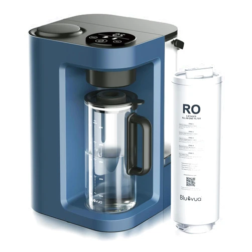 Bluevua RO100ROPOT-LITE Countertop Reverse Osmosis Water Filter System, 5 Stage Purification, 3:1 Pure to Drain, Portable Water Purifier (No Installation Required) (Blue)