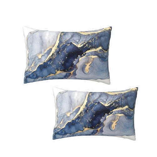 Poream Modern Abstract Marble Blue and Gold Throw Pillow Covers 12x20 in Pillow Case Soft Outdoor Farmhouse Cushion Covers Set of 2 for Sofa Bed Bedroom Car Chair Living Room Home Decor