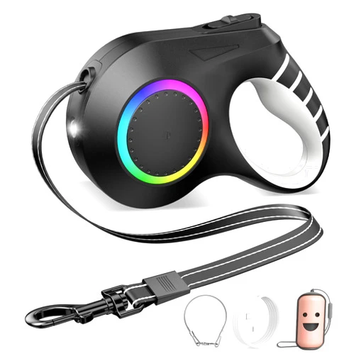 Marchelves Retractable Dog Leash with Light, 20ft Dog Leash Retractable with Chew Proof Wire Rope and Poop Bag Dispenser for Medium and Large Dogs Up to 110lbs