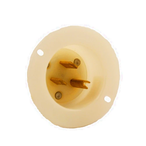 Leviton 5278-C 15 Amp, 125 Volt, Flanged Inlet Receptacle, Straight Blade, Industrial Grade, Grounding, White, beige
