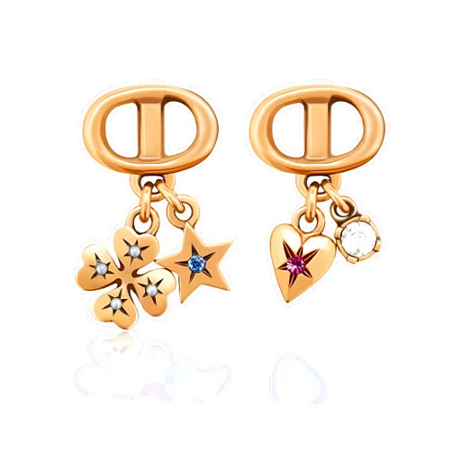 Ceyfey 18k Gold Retro French Asymmetric Lucky Charm Earrings - Clover, Star & Heart Charms with CZ Accents for Women - Fashion Dangle Earrings, Stylish Gift for Women