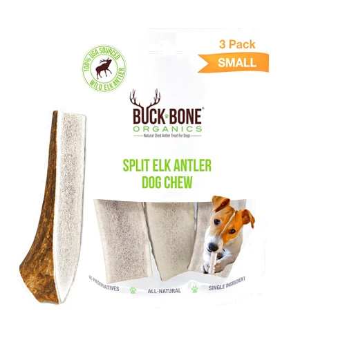 Buck Bone Organics Dog Chews, Elk Antlers for Dogs, Long Lasting Dog Bones for Aggressive Chewers, All Natural, No Preservatives, Wild Shed in The USA (Small 3 Pack)