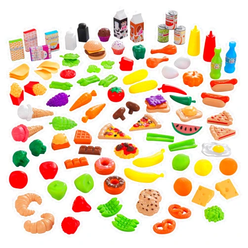 KidKraft 115-Piece Deluxe Tasty Treats Pretend Play Food Set, Plastic Grocery and Pantry Items, Gift for Ages 3+
