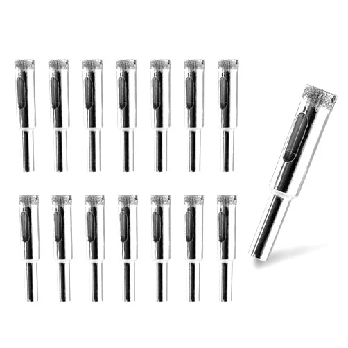 PHITUODA 15pcs 3/8-Inch / 10mm Diamond Drill Bits, Small Diamond Hole Saw Hollow Core Drill Bits for Glass Ceramic Porcelain Tiles Marble Granite Quartz