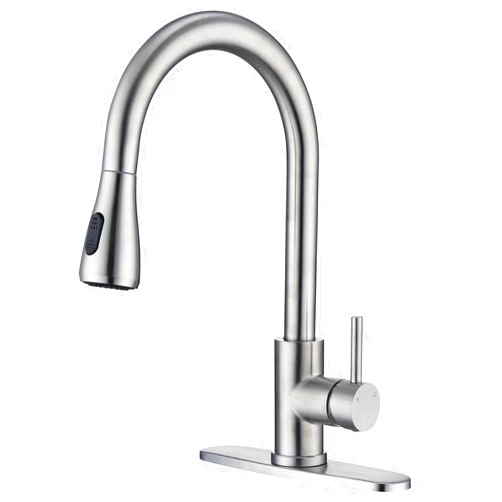 MAYYAYA Kitchen Faucet with Pull Down Sprayer- Brushed Nickel Sink Faucets, Single Handle High Arc Stainless Steel, Commercial Modern Kitchen-Faucets, Efficient Cleaning, 1/3 Hole, Deck Plate Included