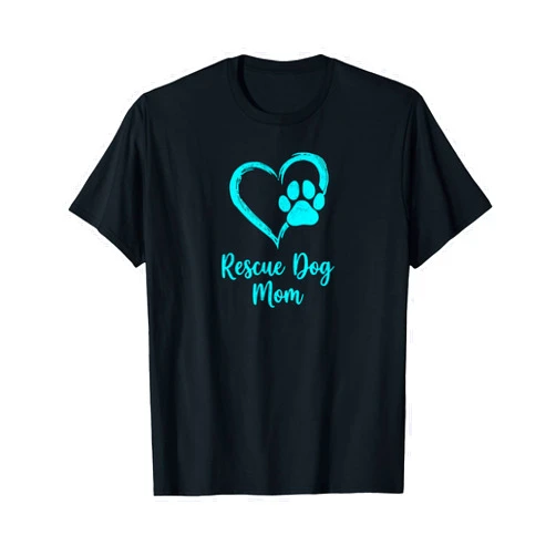 PABLO'S PAW PRINTS Rescue Dog Mom Design with Heart and Pawprint Cute and Funny T-Shirt