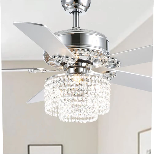 CROSSIO 52 Inch Crystal Ceiling Fan with Light and Remote Control, Modern Chandelier Fan with 5 Reversible Wood Blades Chrome Fandelier for Living Room Bedroom (Fine line Crystal-Ceiling Fan)