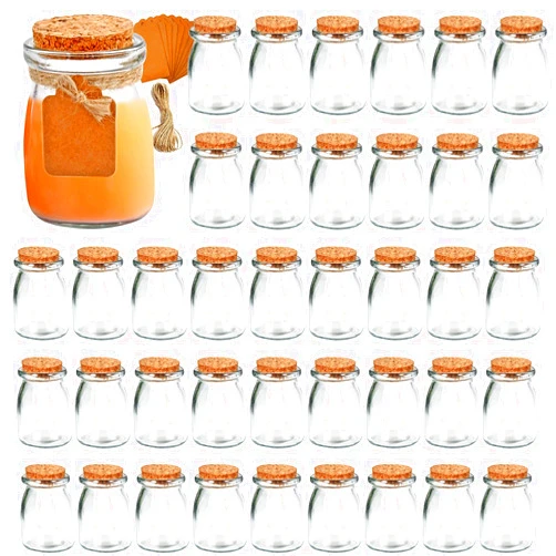 Ufrount Small Glass Decorative Bottles With Cork Lids,3.4oz Mini Yogurt Mason Jar,Set of 40,Great for Wedding Favor,DIY Projects.