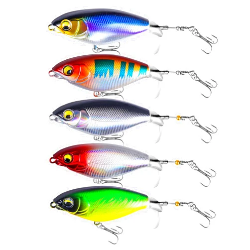 Pvnoocy 5PCS Topwater Fishing Lures with Storage Box, Top Water Bass Fishing Lures, Fishing Lures for Bass Catfish Pike Perch with Rotating Tail Freshwater or Saltwater
