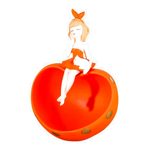 MESURG Jewelry Dish Tray,Key Bowl for Entryway Table Organizing,Blowing Bubbles Girl Figurine Decor,Resin Decoration Creative Ornament Figure Art Sculptures and Statues for Table (Color : Orange)
