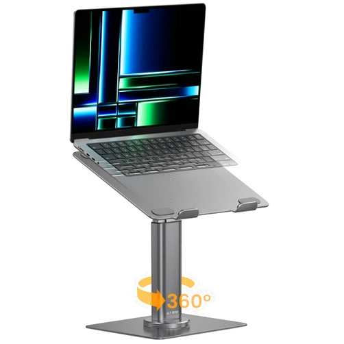 ULT-WIIQ Telescopic Laptop Stand for Desk Adjustable Height and Angle Swivel Laptop Stand with 360 Rotating Base Ergonomic Aluminum Laptop Stand Riser for 11-17.3 inch Laptop Grey