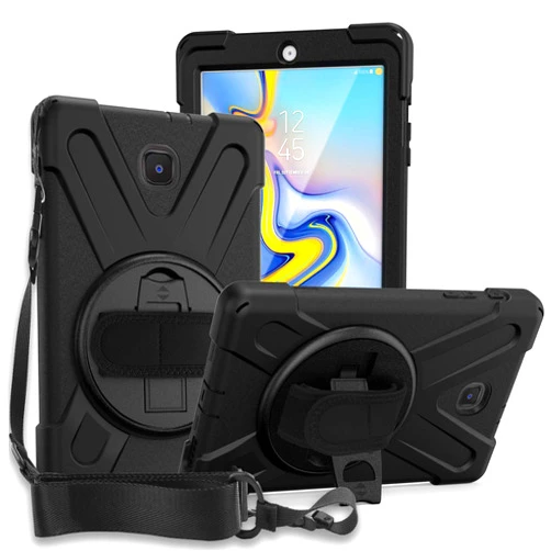 KIQ Shield Series for Samsung Galaxy Tab A 8.0 Case 2018, Shockproof 360 Rotatable W/Kickstand Hand Strap Shoulder Cover for Galaxy Tab SMT387v Tab A Verizon Case 8.0 (Black)