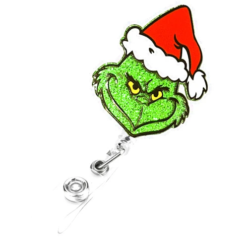 Bedocia Christmas Cute Nurse Badge Reel Retractable Glitter Santa Name Tag Badge Holder for Nurse Doctor Teacher Student RN