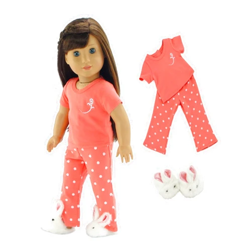 Emily Rose 18 Inch Doll Clothes Coral Polka Dot Pajamas PJs Gift Set, with 18